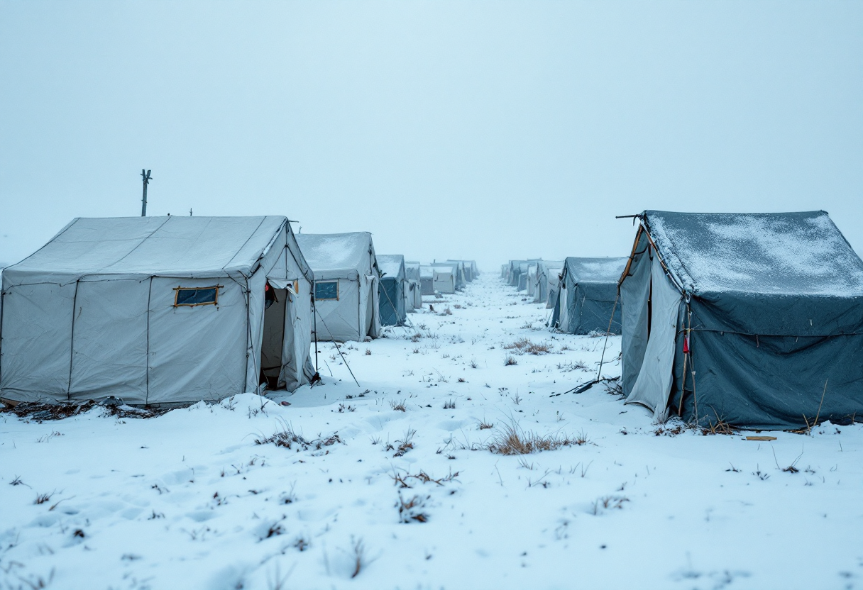 Rifugiati in difficoltà durante l'inverno con aiuti UNHCR