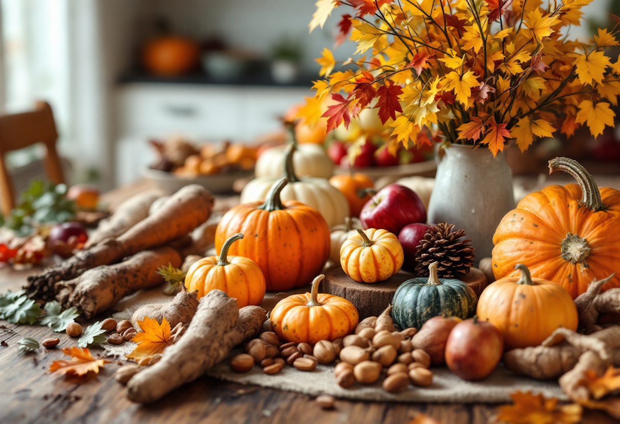 Varietà di cibi autunnali per una dieta sana