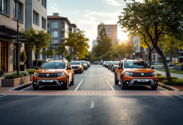 Auto Dacia in un paesaggio urbano sostenibile