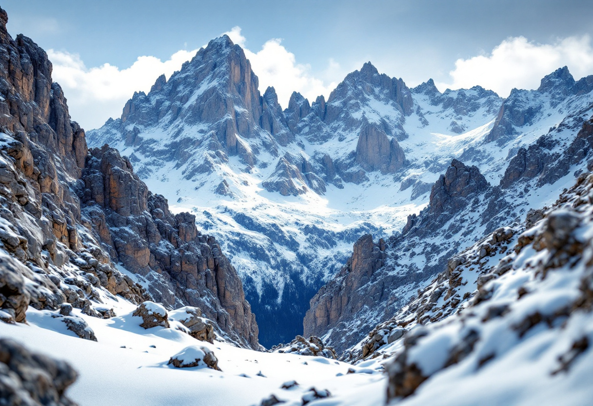 Panorama delle Dolomiti con sciatori in azione