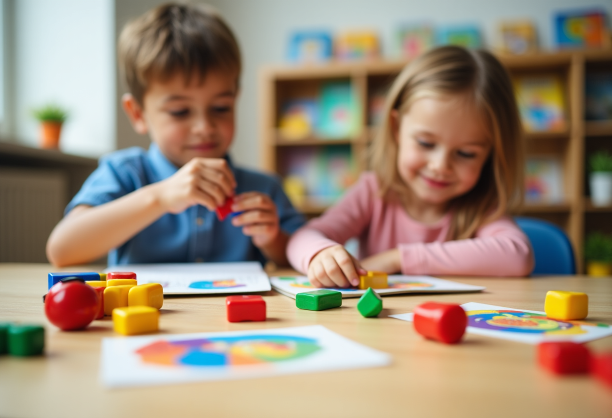 Bambini che giocano e apprendono in un ambiente prescolare