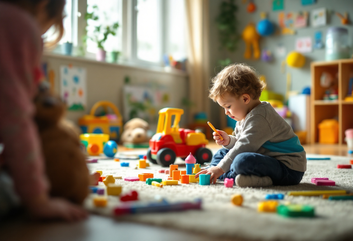 Bambini che giocano e apprendono in un ambiente prescolare