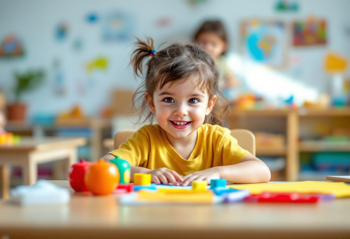 Bambini che giocano e apprendono in un ambiente prescolare