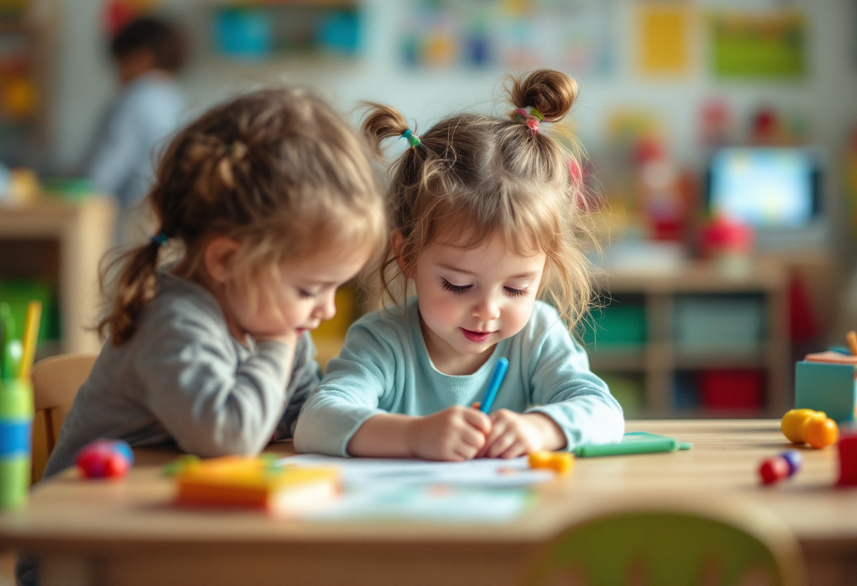 Bambini che giocano e apprendono in un ambiente prescolare