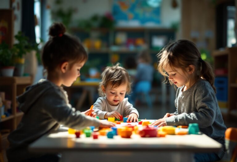 Bambini che giocano e apprendono in un ambiente prescolare