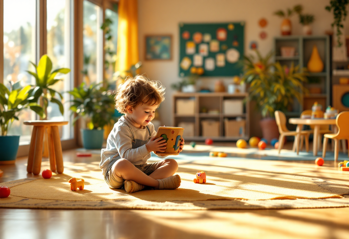 Bambini che giocano e apprendono in un ambiente prescolare