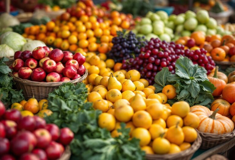 Frutta e verdura fresche di stagione autunnale