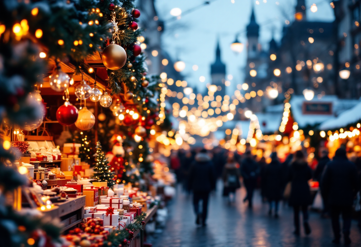 Pesaro durante le festività natalizie con luci e decorazioni