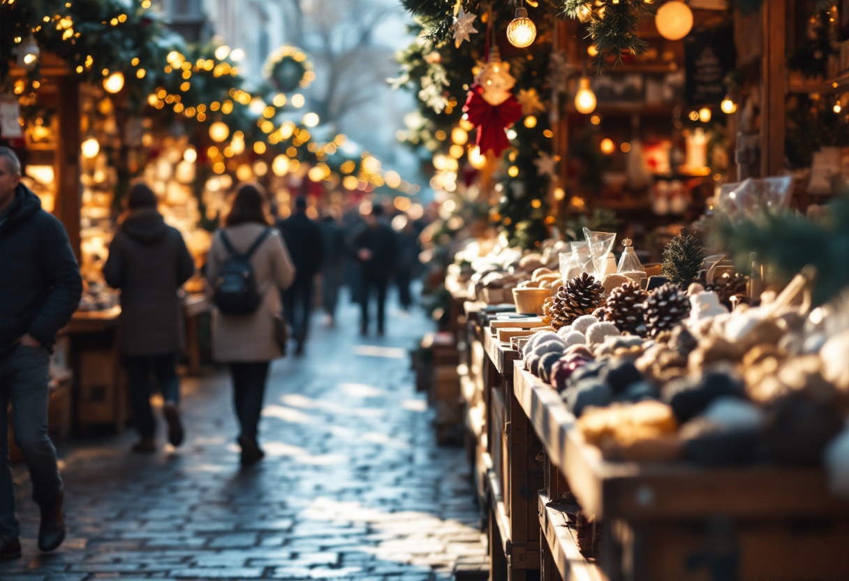 Acquisti natalizi in un negozio locale durante le festività