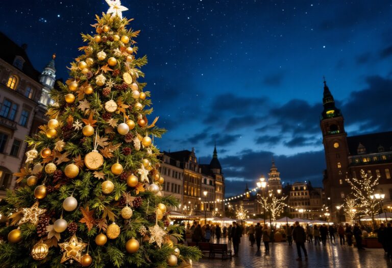 Albero di Natale illuminato a Padova con decorazioni festive