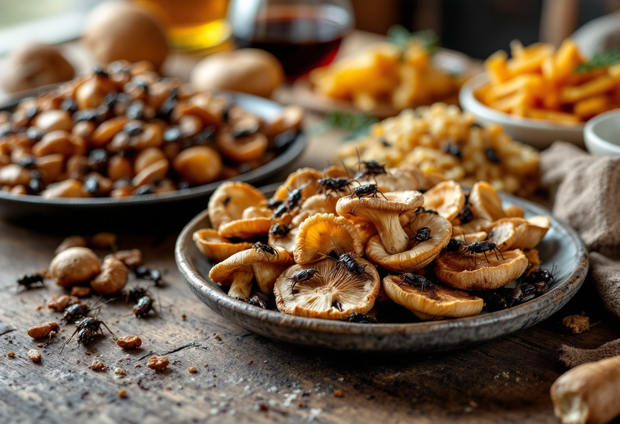 Immagine di insetti e funghi come alimenti alternativi