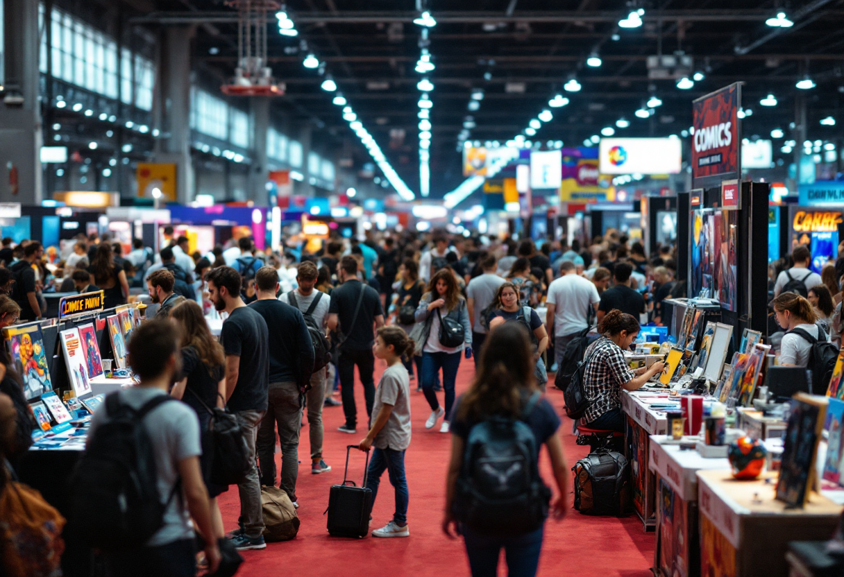 Immagine del Comicon Napoli 2025 con fumetti e cosplay