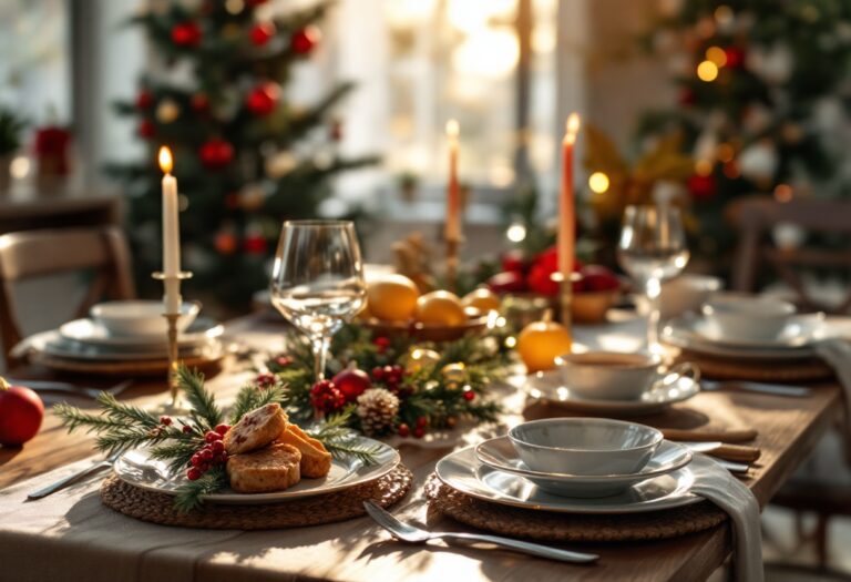 Piatto sano con cibi festivi e decorazioni natalizie