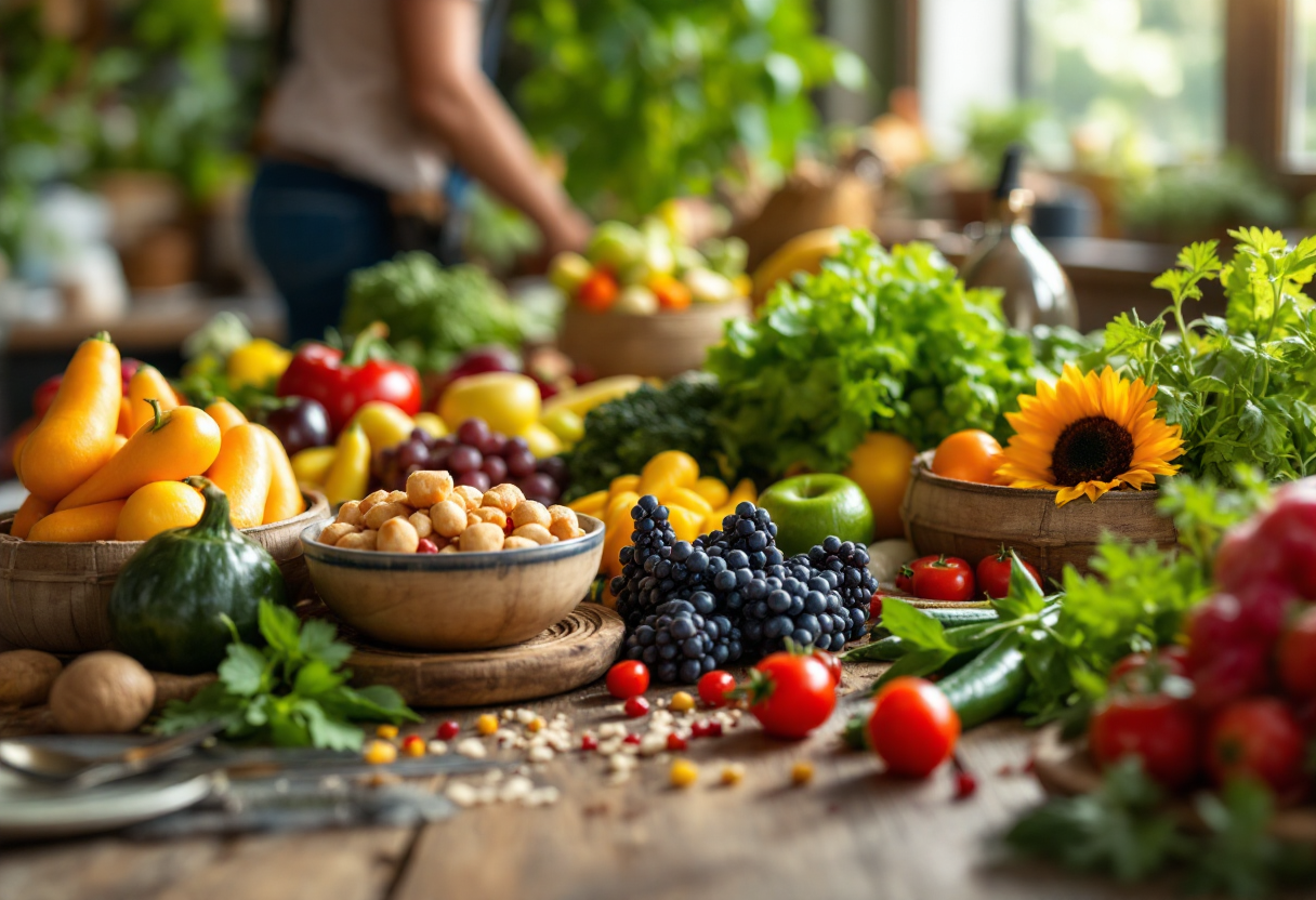 Bambini che mangiano frutta e verdura fresca