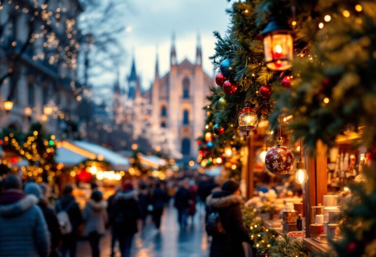 Milano durante le festività natalizie con luci e mercatini