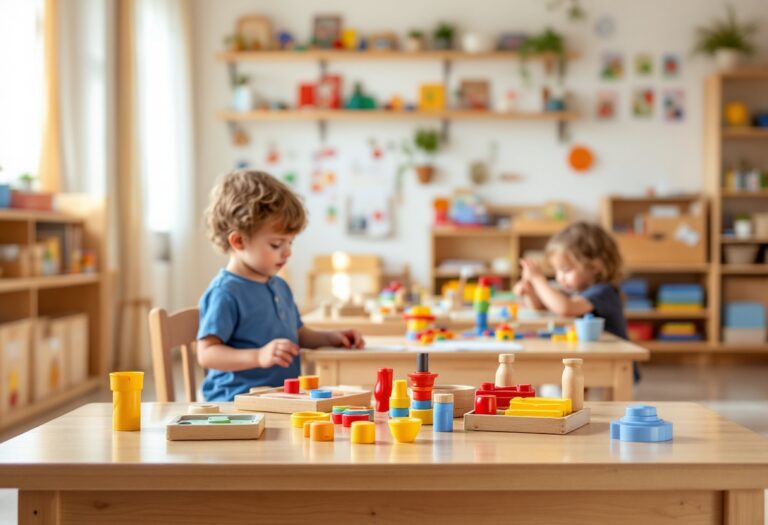 Bambini che giocano con giochi montessoriani educativi