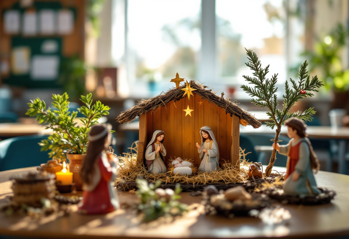 Un presepe scolastico che rappresenta diversità culturale