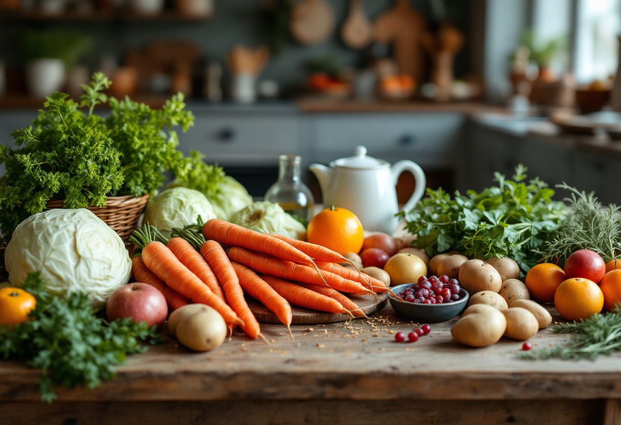 Piatto sano invernale con verdure e cereali