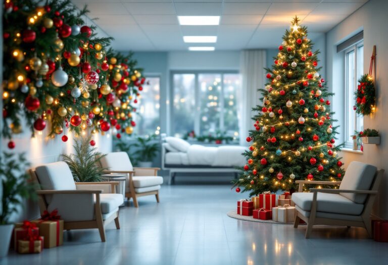 Bambini sorridenti in ospedale durante le festività natalizie