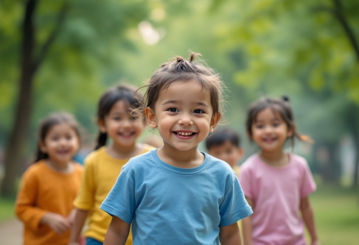 Due poliziotte con bambini riuniti alle famiglie