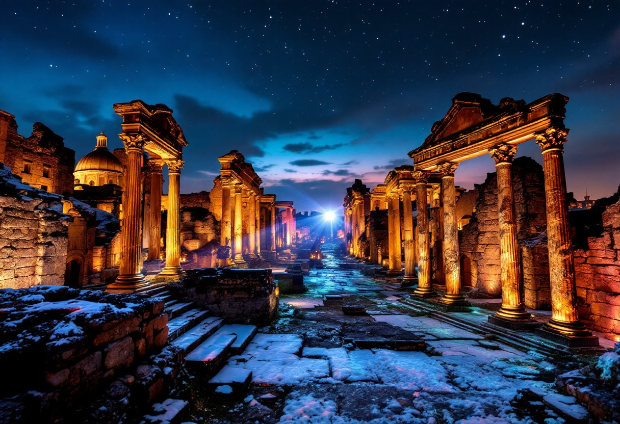 Illuminazione di Pompei con videomapping natalizio