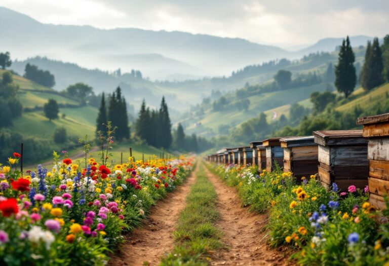 Immagine di apicoltura in Italia con alveari e fiori