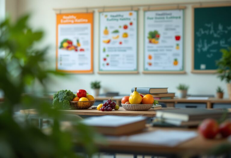 Bambini che praticano sport e mangiano sano a scuola