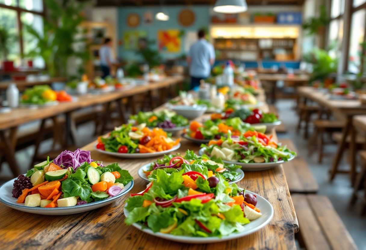 Mensa scolastica con piatti biologici e vegetariani