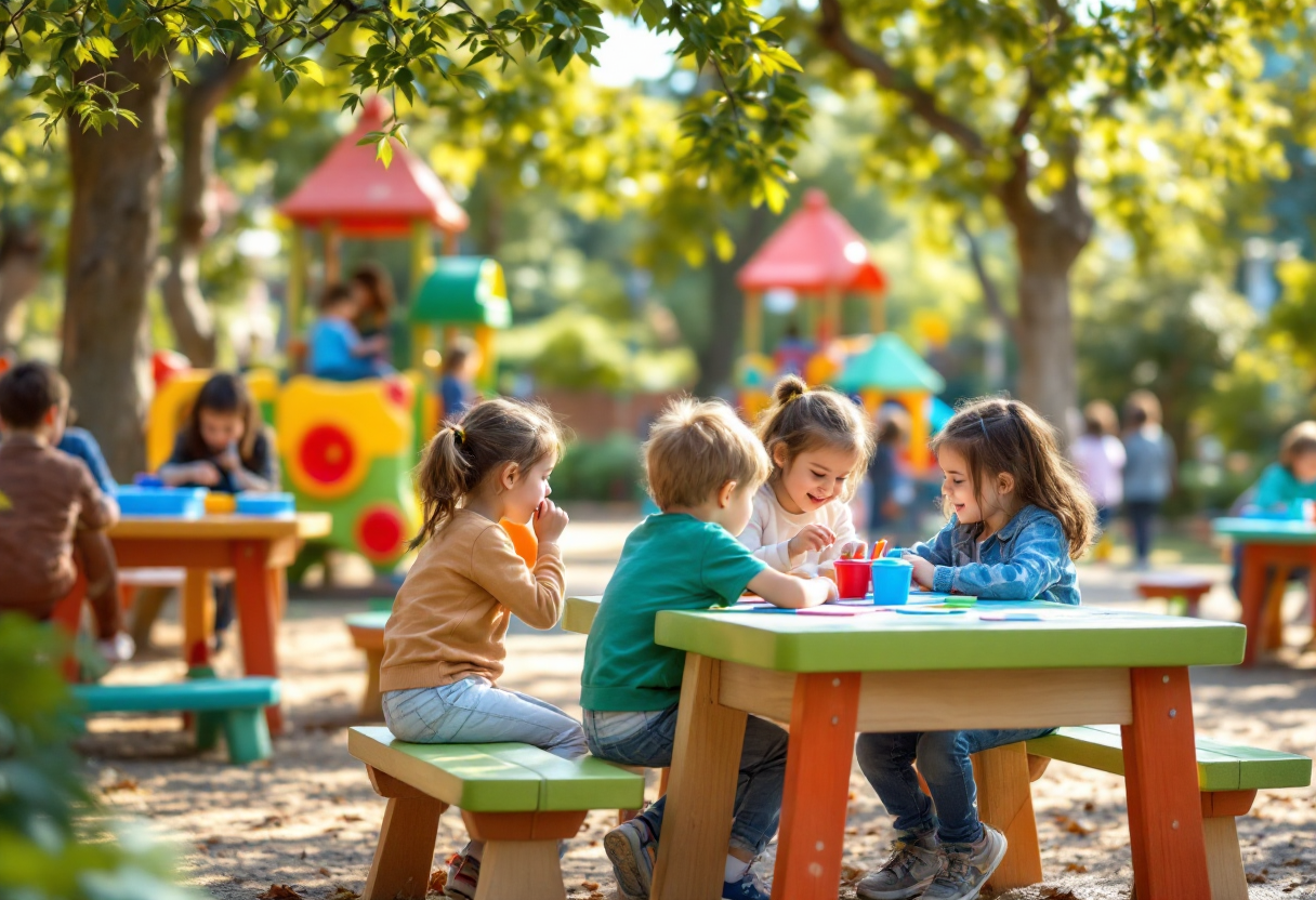 Bambini che giocano con giochi didattici colorati