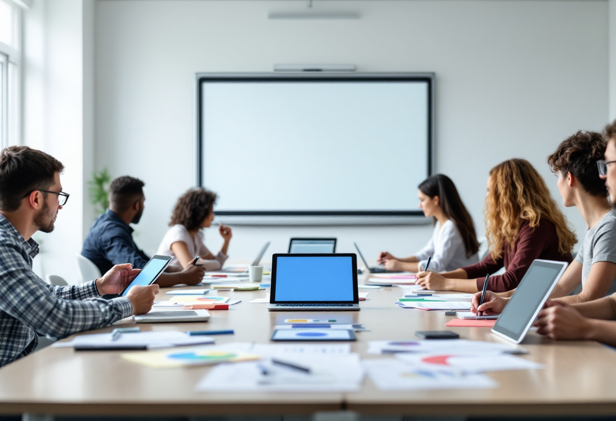 Docenti moderni che utilizzano tecnologie per l'insegnamento