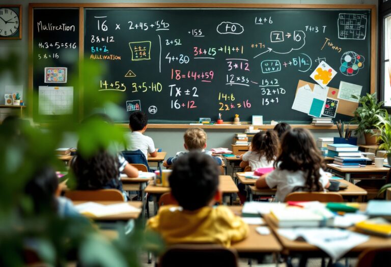 Bambini che imparano le tabelline con giochi educativi