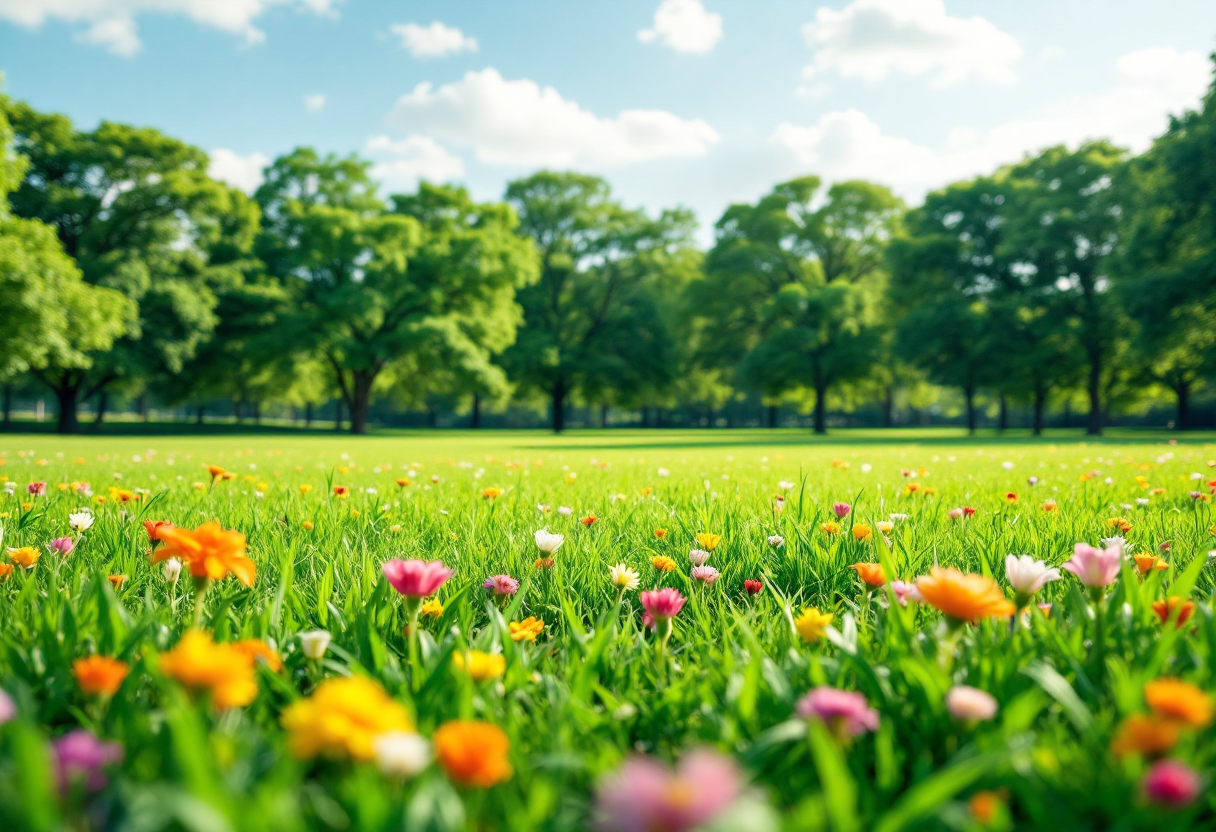 Bambini che giocano in un parco verde