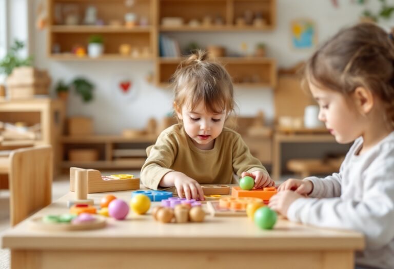 Bambini in aula con metodo Montessori a Erve