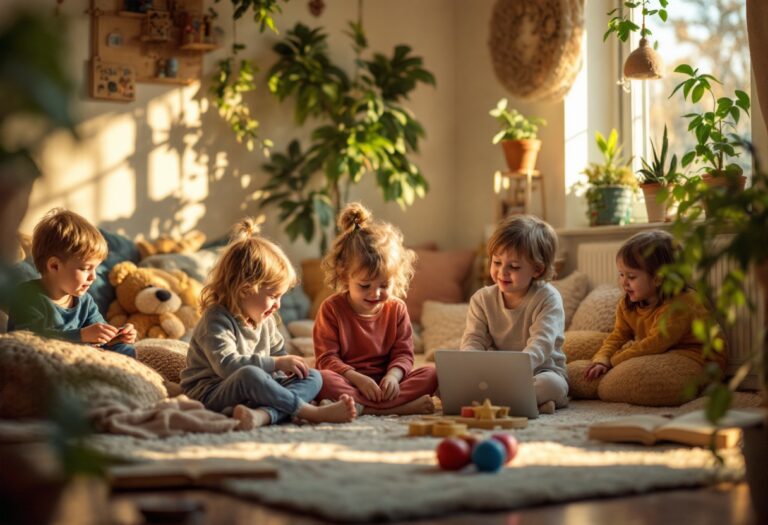 Bambini che esplorano emozioni durante un'attività educativa