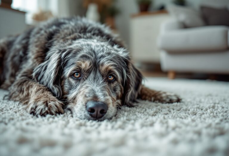 Cane anziano sdraiato su un cuscino comodo