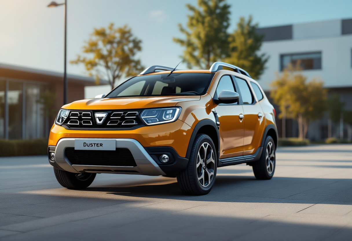 Dacia Duster in un paesaggio urbano moderno