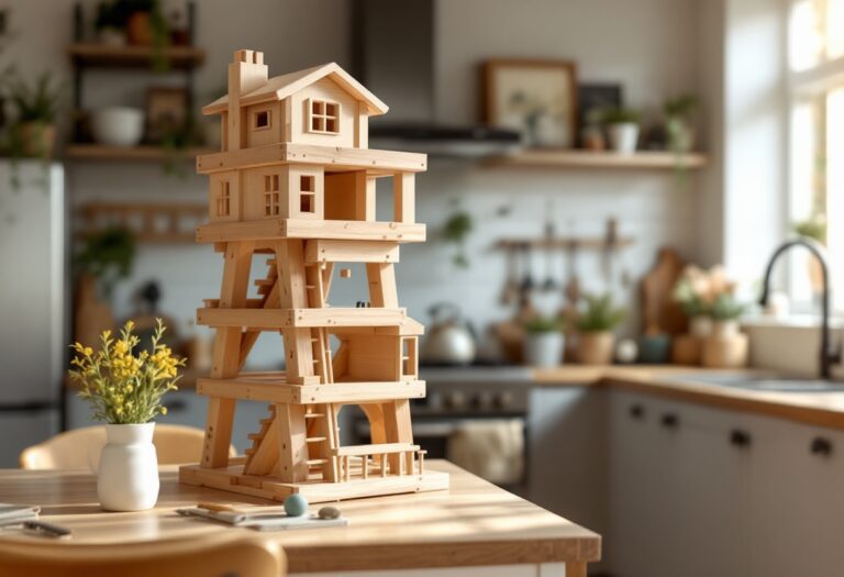 Bambino che utilizza una learning tower in cucina