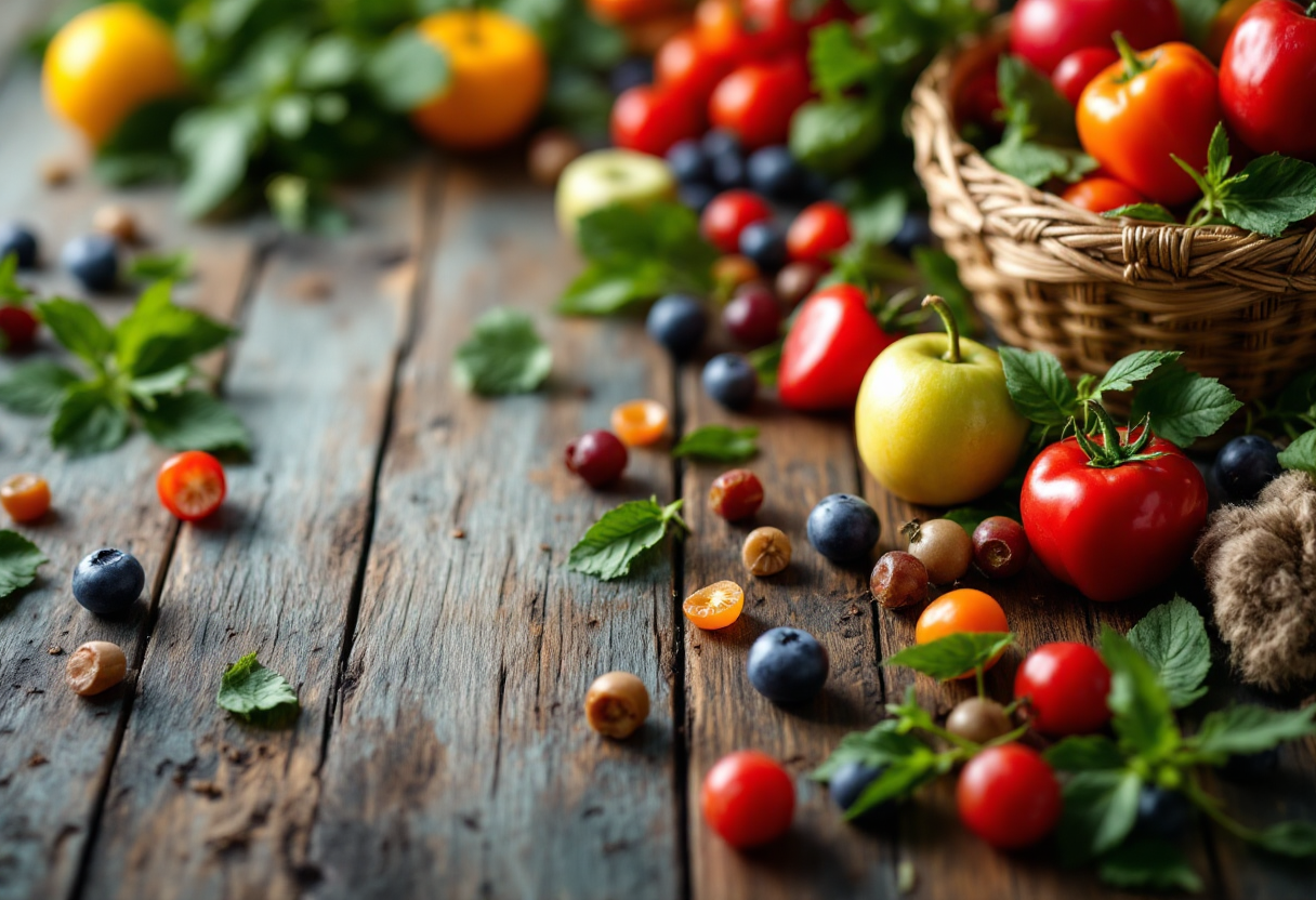 Piatto sano con alimenti freschi per una vita lunga